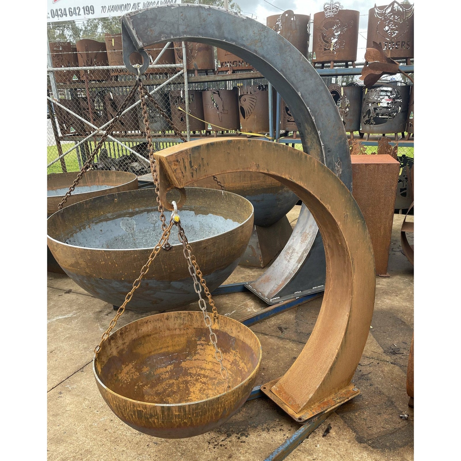 Suspended Contemporary Round Bowl Fire Pit Hanging-Old n Dazed