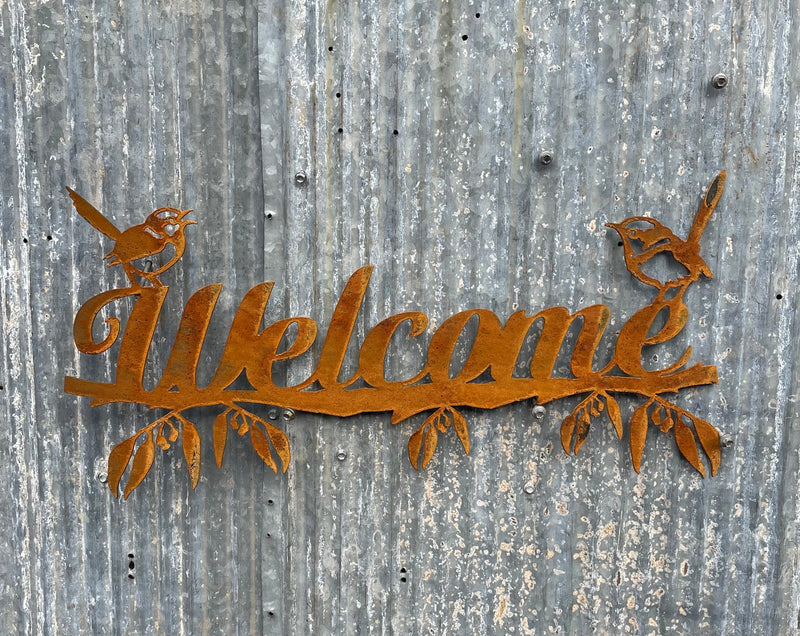 Wren Welcome (custom wording available) Metal Wall Art-Old n Dazed